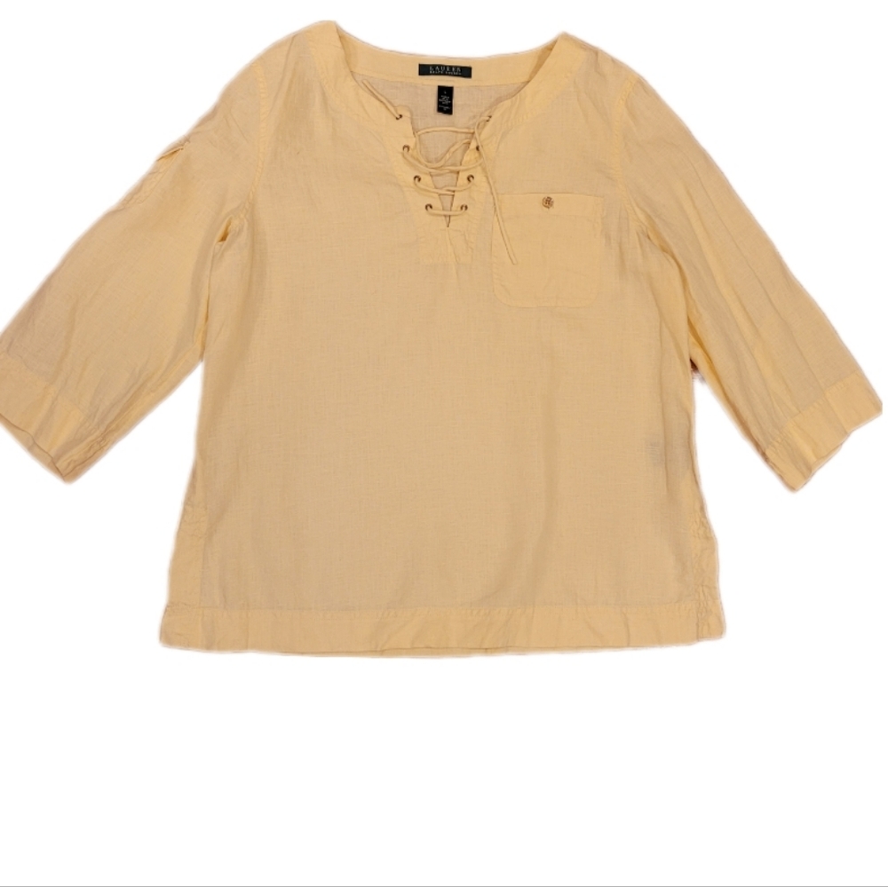 Lauren Ralph Lauren 100% Linen 3/4 length sleeves Top Blouse Size L